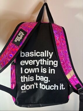 Justice Iridescent Hot Pink Metallic Oil Slick High Vis Reflective Backpack Y2K